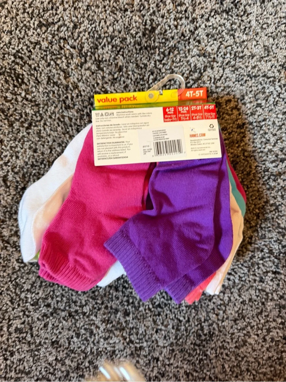 Hanes Girls' Ankle Socks - Pink, Purple, Green, White, Teal, Coral sz 4T/5t